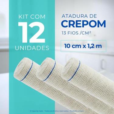 Imagem de Atadura Ortopédica de Crepom Faixa Bandagem Elástica 10cmx1.2m Kit 12 
