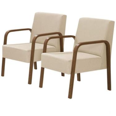 Imagem de Kit 2 Poltronas 1 Lugar Luna Braço Madeira D Salla Bege