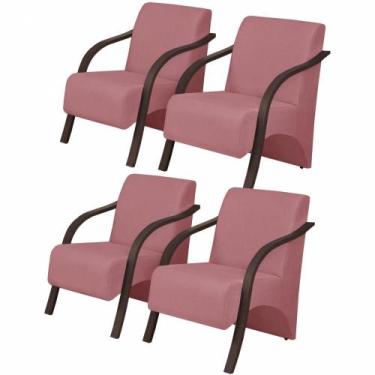 Imagem de Kit 4 Poltronas 1 Lugar Vênus Braço Pé Madeira Rosa - D SALLA
