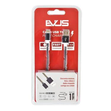 Imagem de Cabo USB Tipo C Evus C-055 para Carregamento Rápido e Transferência de Dados 1,0M Preto...