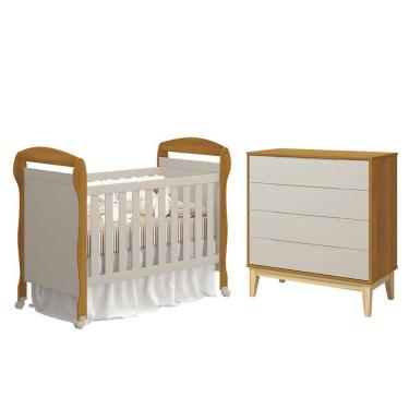 Imagem de Berço Americano Danny E Cômoda Gaveteiro Elfe Classic Areia Savana Acetinado Natural - Reller