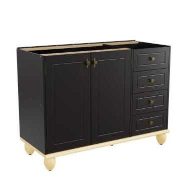 Imagem de Balcão de Cozinha Retrô 2 Portas 4 Gavetas em MDF 120CM Preto, Marfim