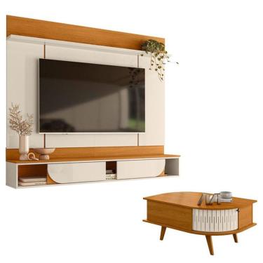 Imagem de Painel Para Tv Aura Com Mesa De Centro Indianápolis Cinamomo Off White - Madetec
