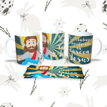 Imagem de Caneca de Porcelana Páscoa 3 Decorada 325ML para Bebidas Quentes e Frias Branca Outras Marcas