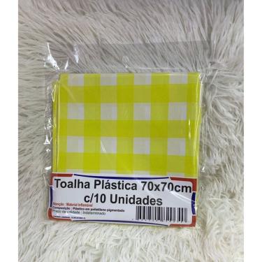 Imagem de Kit 10 Toalha De Mesa Lisa Plástica 70x70cm Para Aniversário Festa Casamento Xadrez Amarelo