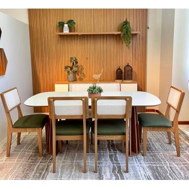 Imagem de Dalla Costa, Conjunto Mesa com 6 Cadeiras de Jantar Encosto Tela 100% MDF Off White Ver...