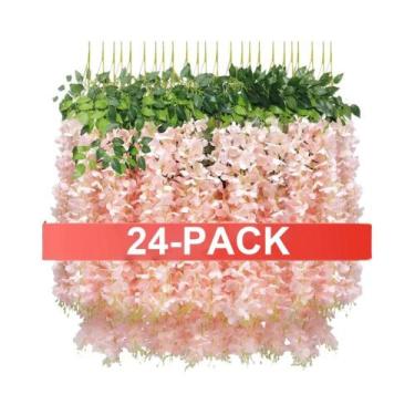 Imagem de 24 Peças De Flores Artificiais De Glicínia, Guirlanda Suspensa De Hera
