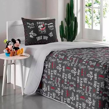 Imagem de Edredom Disney Mickey Jadore Solteiro 70% Algodão 30% Poliéster Dupla Face Cinza