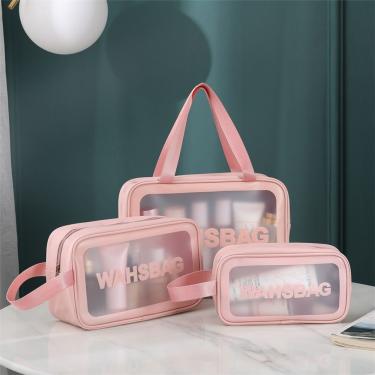 Imagem de Kit Necessaire para Maquiagem OEM Washbag em PVC Transparente Rosa Unissex à Prova D'água