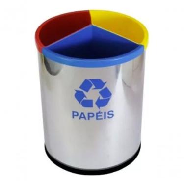 Imagem de Kit Lixeira para Coleta Seletiva Mix3 26L Aço Inox e Polipropileno Abertura Manual com...