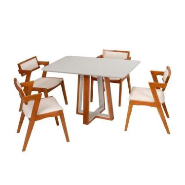 Imagem de Conjunto Mesa Viena com 4 Cadeiras Madeira Maciça e Estofada Ímola Esp