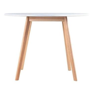 Imagem de Mesa De Jantar Redonda 90cm Branca Estilo Eames Com Pés De Madeira  De
