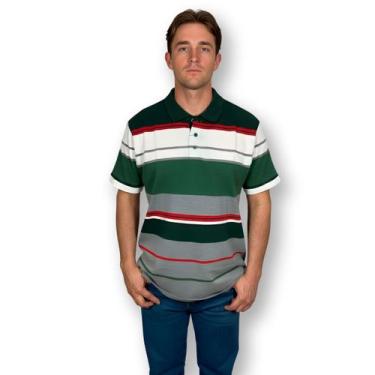 Imagem de Camisa Vilejack Polo Listrada Bordado Peito Classic Elegante, Verde, M
