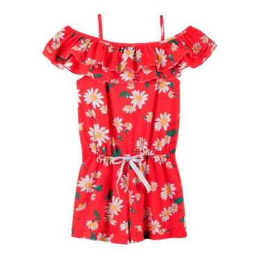 Imagem de Macaquinho Infantil Menina Algodão Atacado Flor Baby Até O 8, Vermelho