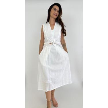 Imagem de SAIA MIDI OFF WHITE LUREX PAMELA PRETTY GIRL Forro 100% Poliester e Ex