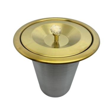 Imagem de Lixeira Dourada em Aço Inox para Embutir Com Cristais Fineza, Quartzo,