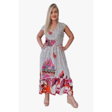 Imagem de Vestido Feminino Indiano Alça Trapézio Longo Plus Size-5825 - Aleci Fa