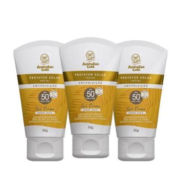 Imagem de Kit 3 Protetor Solar Facial Gel Creme Fps50 UVA/UVB Australian Gold 50