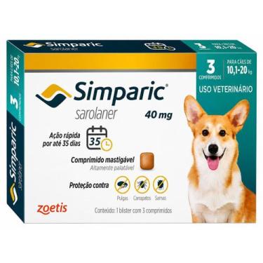 Imagem de Simparic 40mg Zoetis Antipulgas E Carrapatos Para Cães 10 A 20kg 3 Com