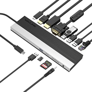 Imagem de WAVLINK Estação de ancoragem USB C para monitores triplos DP+HDMI+VGA, carregamento de PC de 85 W, leitor de cartão SD TF, LAN, 4 portas USB para Dell XPS 13/15, MacBook Pro, Lenovo Yoga e mais