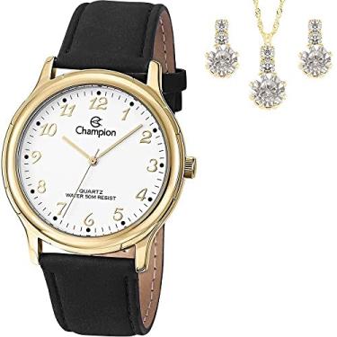 Imagem de Kit Relógio Champion Feminino Dourado CN20033W