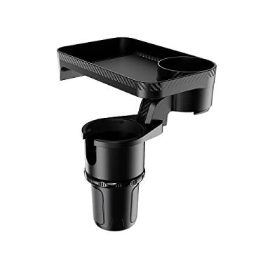 Imagem de Bela Criacao Suporte multifuncional portátil para copo de carro com bandeja de mesa, bandeja giratória de mesa portátil preta para alimentos, refeições, lanches, xícara, mantenha-se organizado quando estiver em movimento