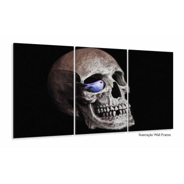 Imagem de Quadros Decorativos Cranio Rock Caveira Quarto 120x60 3 peça
