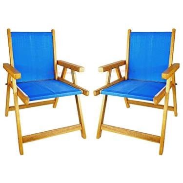 Imagem de Kit 2 Cadeira De Madeira Dobrável Para Lazer Jardim Praia Piscina Camping Azul - AMZ - Azul