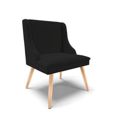 Imagem de Cadeira Linho Preto A79 Pés Palito Natural