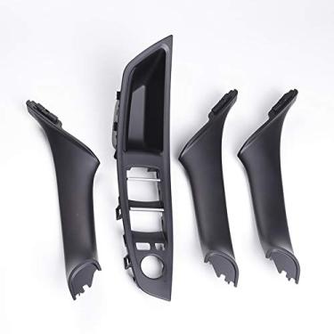 Imagem de Kit de maçaneta de porta de painel de interruptor de janela para BMW Série 5, apoio de braço da porta interna, tampa de acabamento externo de substituição atualizada para BMW 520 523 525 528 530 535 (preto)