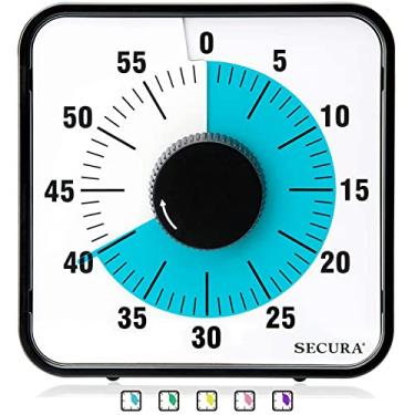 Imagem de Secura Temporizador visual de 60 minutos, temporizador visual de sala de aula grande de 19 cm para crianças e adultos, relógio mecânico durável para cozinha com suporte magnético (azul)