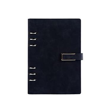Imagem de Fivela magnética Capa dura A5 Caderno de couro Bloco de notas Pasta de argolas Planejador Agenda Livro de notas de negócios Papelaria, U, k, preto, A5