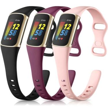Imagem de Maledan Compatível com pulseiras Fitbit Charge 5 para mulheres e homens, acessórios esportivos respiráveis de silicone macio, pulseira fina para Fitbit Charge 5/6 Advanced Fitness Tracker, pacote com