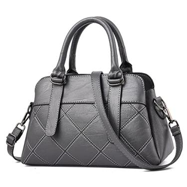 Imagem de Bolsa feminina de couro vegano macio bolsa de mão alça superior bolsas transversais acolchoadas bolsa de ombro para mulheres, Cinza
