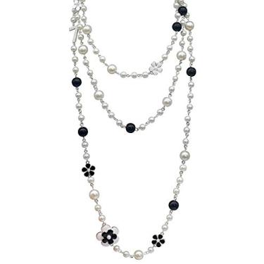Imagem de Colar feminino com pingente de flor de camélia em camadas com fio duplo de pérola inspirado no designer, suéter delicado para festa, bijuteria vintage, Long, Zinco, Pérola sintética