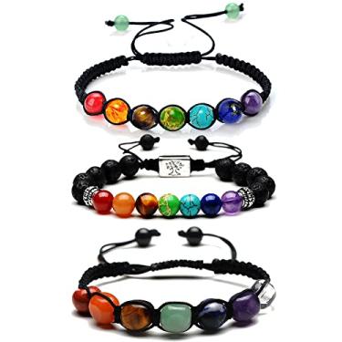 Imagem de Bonnerish Pulseiras de chakra para mulheres, pulseira de cristal de pedra vulcânica 7 chakras, pulseiras de contas de ioga, pulseira de contas de pedras naturais curativas, Adjustable, Pedra, Sem