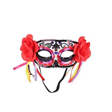 Imagem de Máscaras da Morte Masquerade com Renda de Flores Vermelhas para Mardi Gras, Natal, Halloween, Festa Doméstica