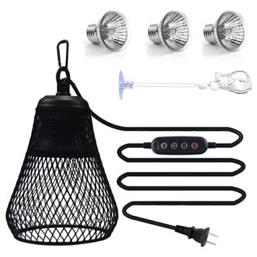 Imagem de Tampa da lâmpada de calor para répteis, UVA UVB, luz de aquecimento de tartaruga para répteis e coberturas para lâmpada de tartaruga, lagartos de cobra, uma lâmpada de terrário + três lâmpadas de 25 W + 1 clipe + 1 pinça