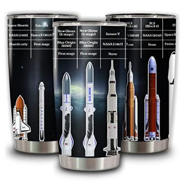 Imagem de Copo isolado de aço inoxidável Spacex garrafa de chá falcão 9 com tampa foguete caneca a vácuo copo de café 20 onças copos presentes para amigo colega de trabalho dia das mães aniversário natal