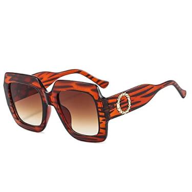 Imagem de Óculos de sol quadrados superdimensionados fashion para mulheres elegantes óculos de sol gradientes femininos uv400, chá listrado, tamanho único