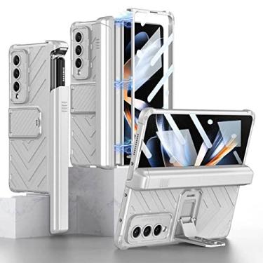 Imagem de Adequado para samsung zfold 4 dobrável celular escudo blindado magnético deslizante capa caneta capa protetora manga anti-queda shell, prata, para galaxy z dobr 4