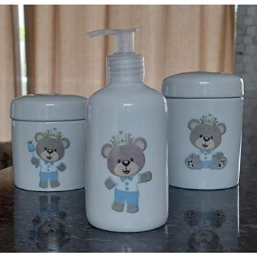 Imagem de Kit Higiene Bebê 3 peças - Príncipe Ursinho Azul - Peças Porcelana