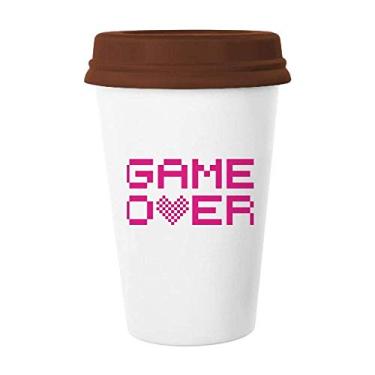 Imagem de Caneca de cerâmica rosa Game Over Pixel Art Deco presente moderna caneca de café bebendo vidro cerâmica copo tampa