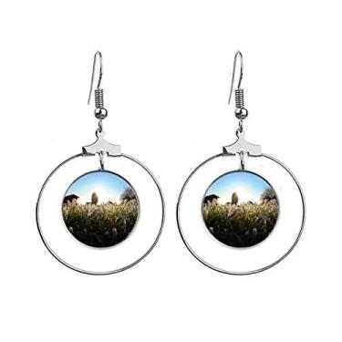 Imagem de Cenário de natureza ciência sol verde floresta brincos pendentes joia círculo gota