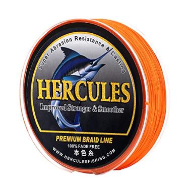 Imagem de HERCULES Linha de pesca trançada, não desbota, 328 Jardas Linhas de PE, 8 fios Linha de peixe multifilamento, 20 Libra Teste para água salgada e água doce, Laranja, 20 Libra, 300m