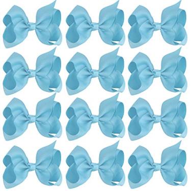 Imagem de 10 cm Boutique para meninas laços de cabelo para meninas 12 peças cor lisa, Baby Blue