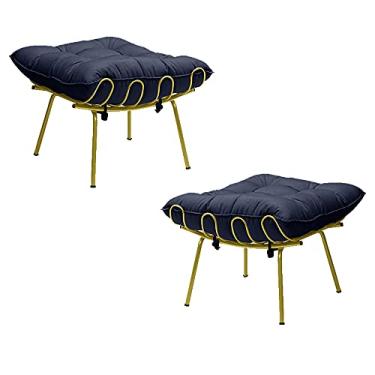 Imagem de Kit 2 Puff Decorativo Sala de Estar Abel Pés Dourado Veludo Azul - Gran Belo
