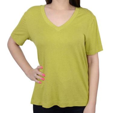 Imagem de Camiseta Feminina Lado Avesso Decote V Verde Pistache - L119