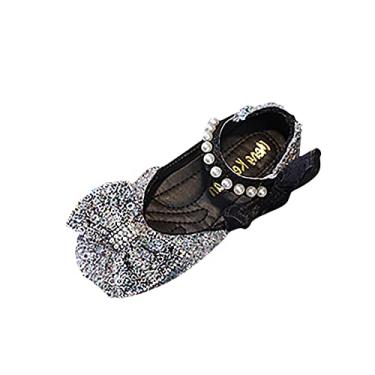 Imagem de Sandálias de cristal para meninas, sapatos infantis brilhantes para crianças, sapatos de princesa, sapatos de pérola, para dançar, para natação, Preto, 29