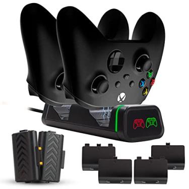 Imagem de Carregador Duplo C/Led Compatível Com Controle Xbox Series Ou Xbox One C/ 2 Baterias + 4 Tampas